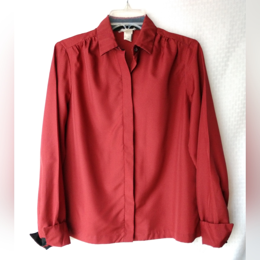 French Cuffs Red Black Gingham Check Shirt Blouse Lee Mar of California 12